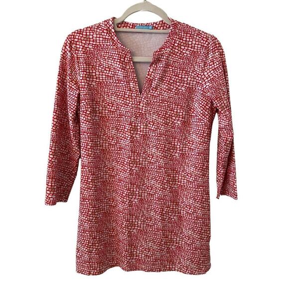 J.McLaughlin Geometric Print Tunic Top Red White Size Small 747E - Picture 1 of 9